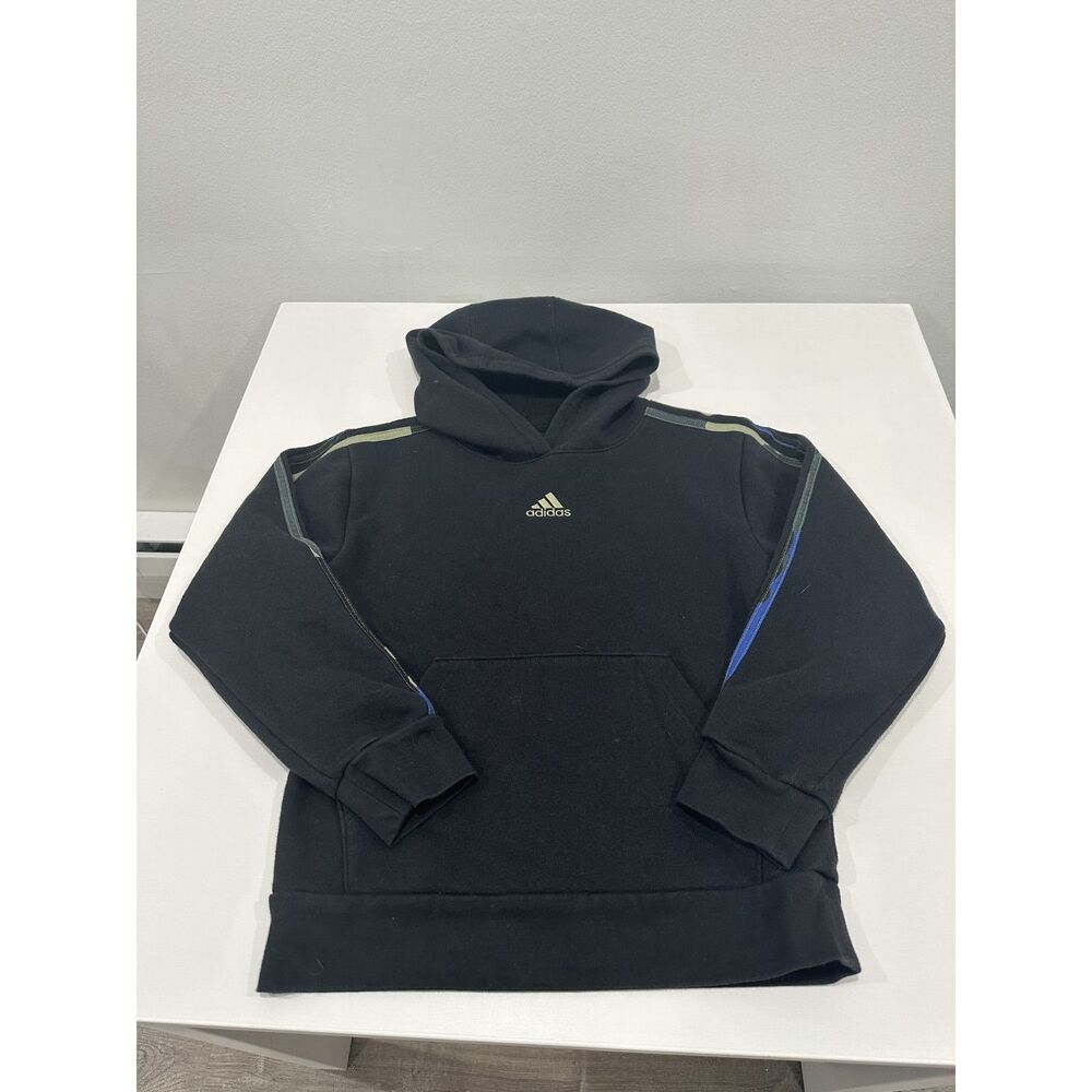Adidas Kids Black Pullover Hoodie Logo Stripe Sleeve Sweatshirt